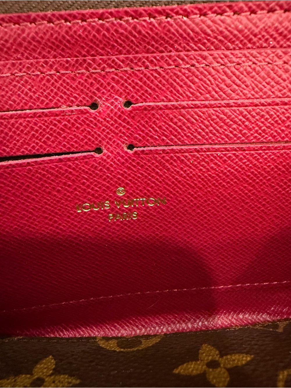 Louis Vuitton Monogram Zip Around Wallet with Fuchsia Interior and Pull - Picture 10 of 15